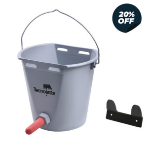 SECCHIELLO PER ALLATTAMENTO VITELLI CON TETTARELLA IN GOMMA ROSSA, VALVOLA E AGGANCIO - 8 LITRI