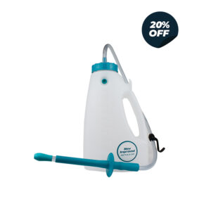 BOTTIGLIA PER ALLATTAMENTO VITELLI 4 L ”TRUSTI TUBER ANTAHI” CON TUBO PER ALIMENTAZIOINE FORZATA E TETTARELLA NERA